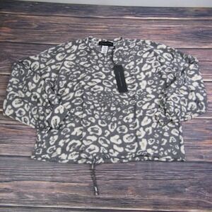 Know One Cares NEW Womens Large Gray White Crewneck Puff Sleeve Sweater